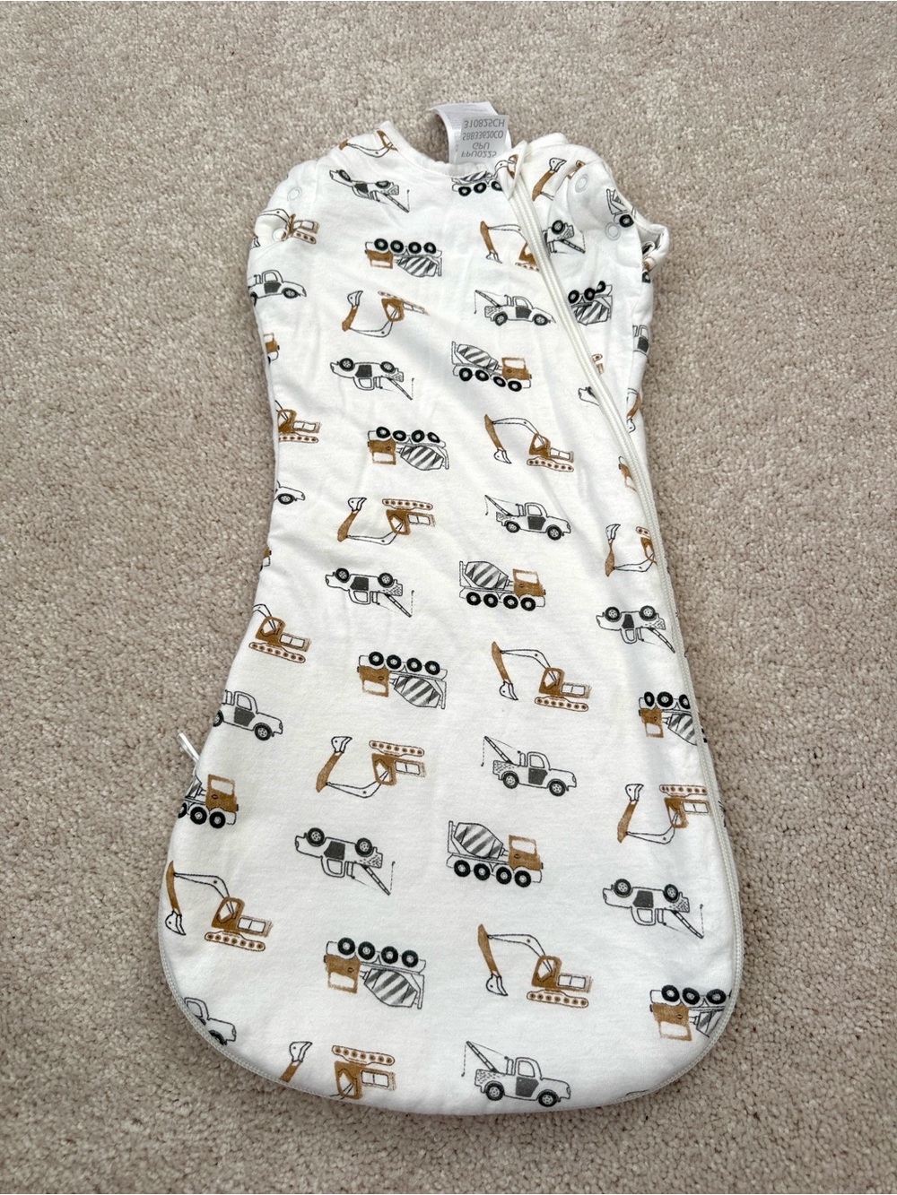 Brand New bamboo Construction Print Baby Swaddle Sack - White and Tan